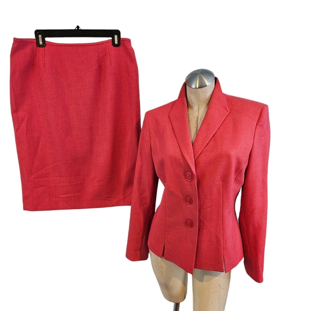 Evan Picone Coral Pink Skirt Suit Blazer & Pencil Skirt